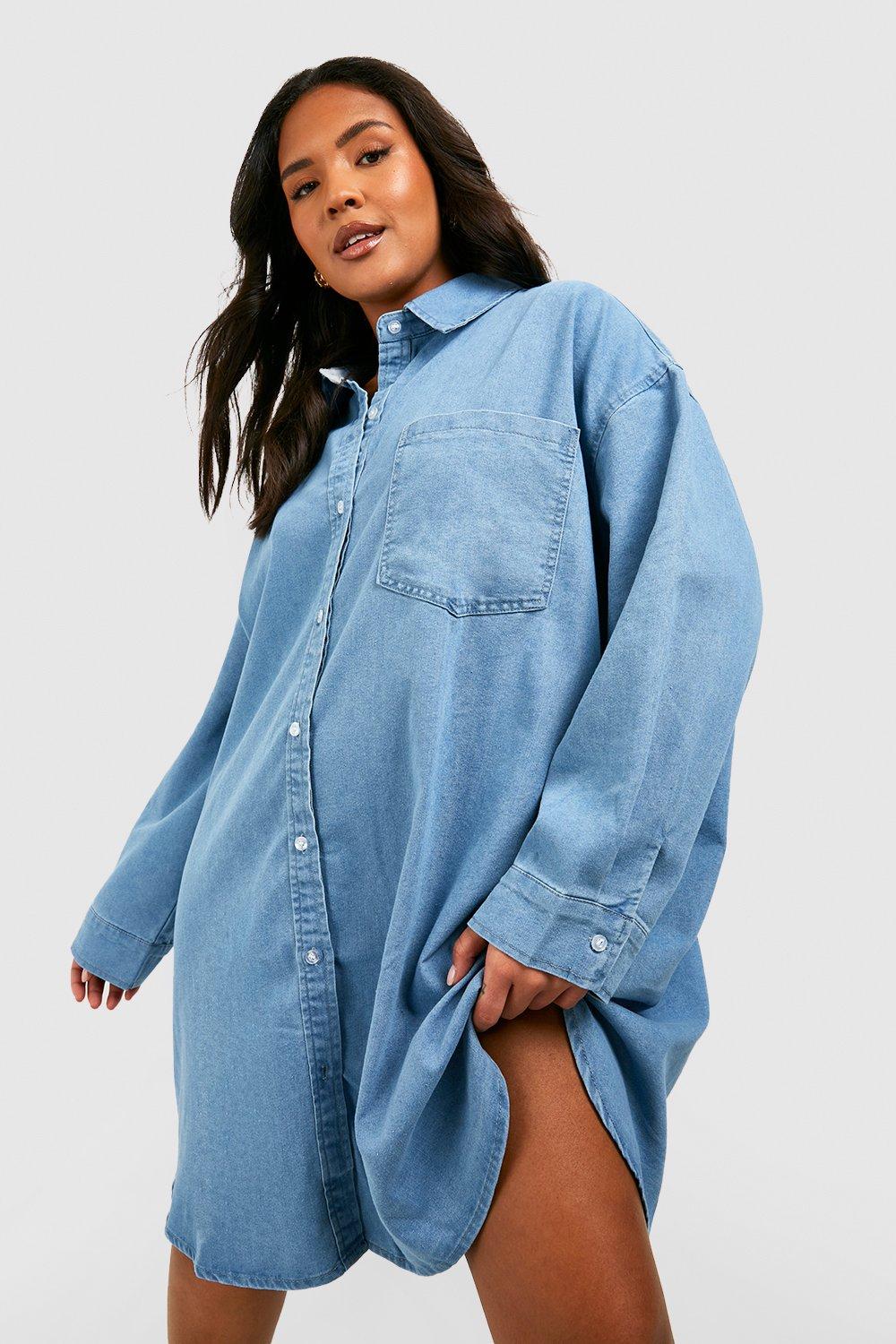 Oversized denim shirt dress plus sale size